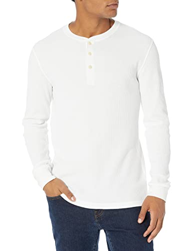 Amazon Essentials Long Sleeve Waffle Henley Shirts for Men, Slim-Fit, White, Large