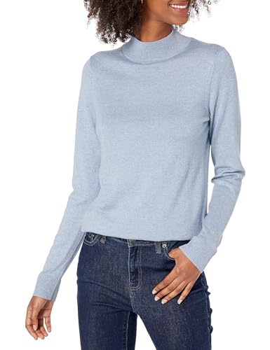 Amazon Essentials Women's Lightweight Mockneck Sweater (Available in Plus Size), Indigo Blue Heather, Medium
