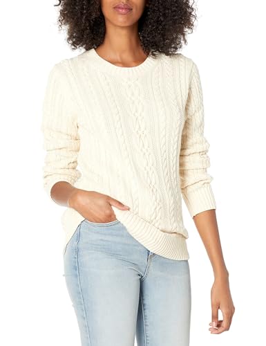 Amazon Essentials Women's Soft Fisherman Cable Long-Sleeve Crewneck Sweater (Available in Plus Size), Cream, X-Large