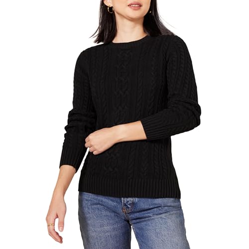 Amazon Essentials Women's Soft Fisherman Cable Long-Sleeve Crewneck Sweater (Available in Plus Size), Black, XX-Large