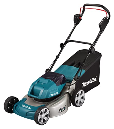 (-24%) Makita DLM460PT2 Akku-Rasenmäher 2 x 18 V/ 5,0 Ah, 2 Akkus + Doppelladegerät, Blau