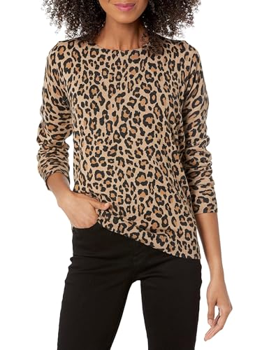 Amazon Essentials Women's Long-Sleeve Lightweight Crewneck Sweater (Available in Plus Size), Camel Cheetah, Medium