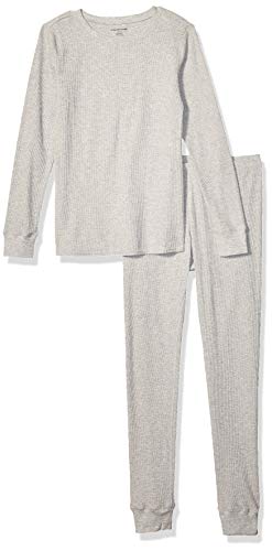 Amazon Essentials Women's Waffle Snug Fit Pajama Set, 2 Piece Long Sleeve, Grey Heather, X-Small