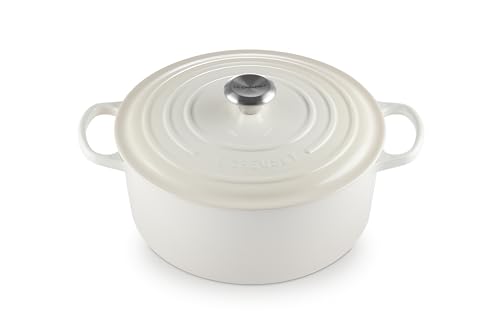 Le Creuset Signature Gusseisen-Bräter mit Deckel, Ø 28 cm, Rund, Für alle Herdarten und Induktion geeignet, Volumen: 6,7 l, 6,125 kg, Meringue, 211772