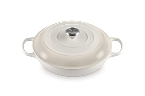 Le Creuset Signature Gusseisen Gourmet-Profitopf, Rund, Ø 30 cm, 3,5 l, Für alle Herdarten inkl. Induktion geeignet, 5,555 kg, Meringue, 2118030716443