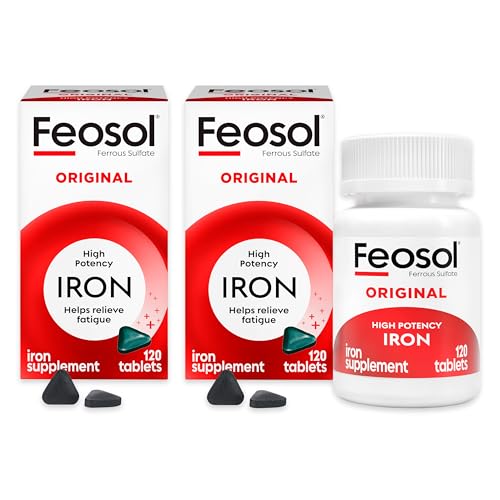 Feosol Original Iron Supplement Tablets,Non-heme 325mg Ferrous Sulfate (65mg Elemental Iron) per Pill, 1 Per Day, 4 Month Supply, for Energy and Immune System Support (120 ct Pack of 2)