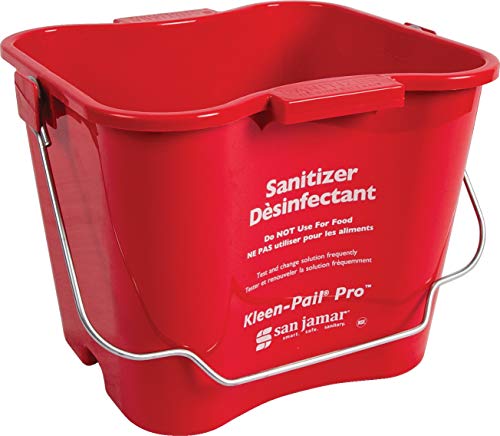 San Jamar Kleen-Pail Pro Sanitizer Pail Cleaning Bucket with Bail Handle for Cleaning, Kitchens, Restaurants, And Janitorial Use, Plastic, 6 Quarts, Red