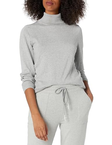 Amazon Essentials Women's Classic-Fit Lightweight Long-Sleeve Turtleneck Sweater (Available in Plus Size), Light Grey Heather, Large