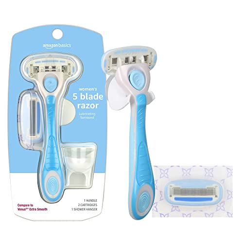 Amazon Basics 5-Blade Women's Razor with 2 Refills and Shower Holder
