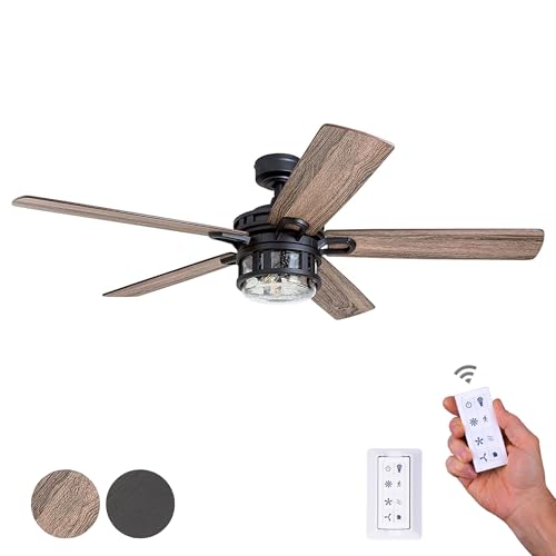 Honeywell Ceiling Fans Bonterra Modern 52 Inch Ceiling Fan with Light, Remote Control Fan, LED Indoor Fan with 5 Blades, Brown Pine and Black Blade Finish Options, Matte Black (50690-01)