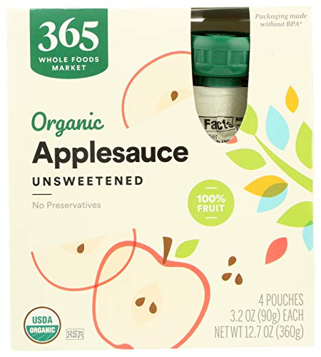 365 by Whole Foods Market, Organic Unsweetened Applesauce Pouches, 3.2 Ounce (Pack of 4)