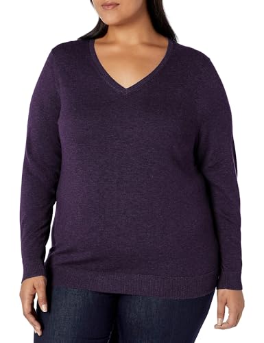 Amazon Essentials Women's Regular-Fit Lightweight Long-Sleeve V-Neck Sweater (Available in Plus Size), Dark Purple, 3X