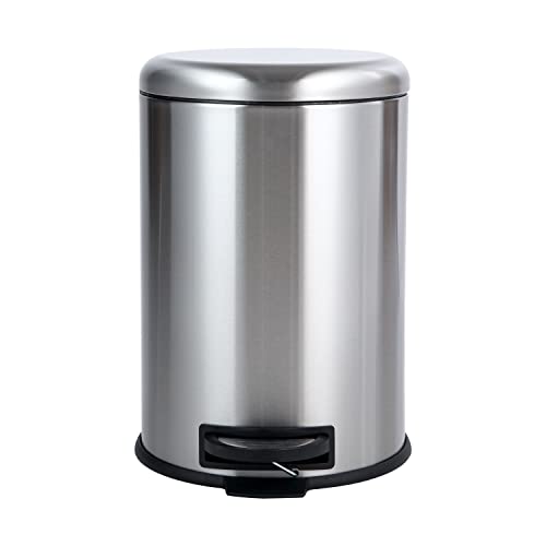 Amazon Basics Cylindrical Stainless Steel Dustbin, Round Pedal, 20L, Silver