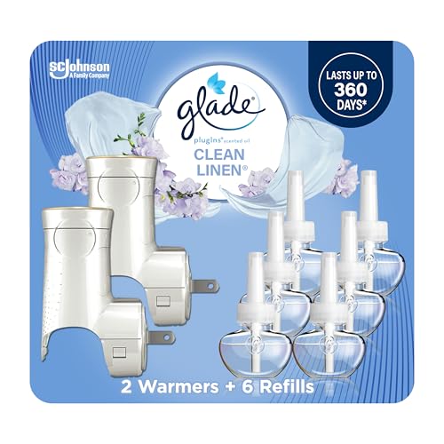 Glade PlugIns Air Freshener Starter Kit Clean Linen 2 Warmers 6 Refills