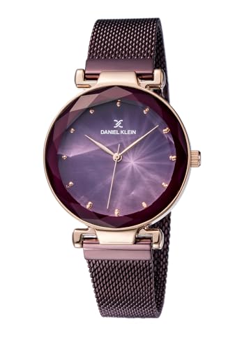 Daniel Klein Analog Purple Round Dial Rose Gold Case Purple Mesh Strap Stone-Studded Water-Resistant Wrist Watch for Women Girls, Ladies DK11873-4