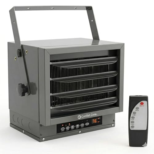 Comfort Zone 7500W Hard-Wired Garage Heater – Industrial & Commercial Ceiling Mount, 240V Fan-Forced with Remote, Digital Thermostat