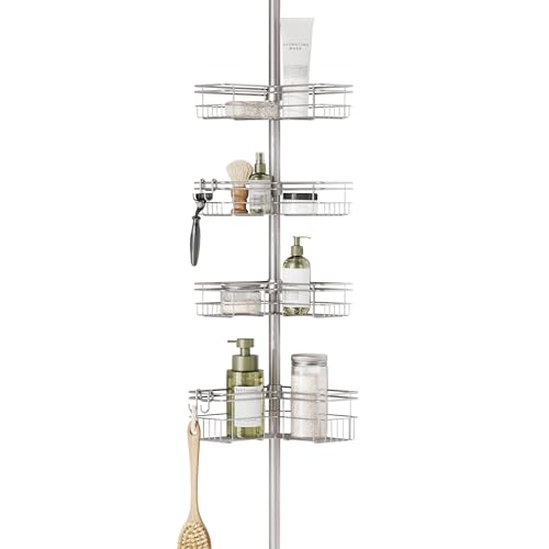 Zenna Home Tension Pole Shower Caddy Corner Organizer 4 Shelves Chrome