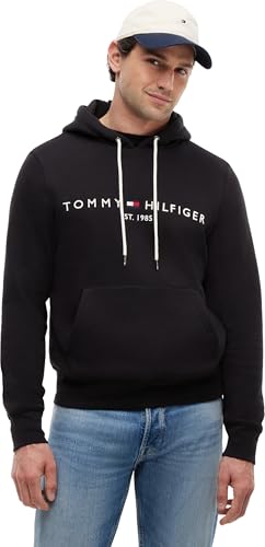 (-37%) Tommy Hilfiger Herren Hoodie Core Tommy Logo mit Kapuze, Schwarz (Jet Black), XS