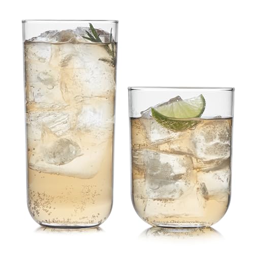 Libbey Polaris Tumbler and Rocks Glass Set, Elegant Drinkware Glasses Set, Lead-Free Tall Drinking Glasses with Modern Clean Lines, Dishwasher Safe Drinking Glasses Set of 16, Axis