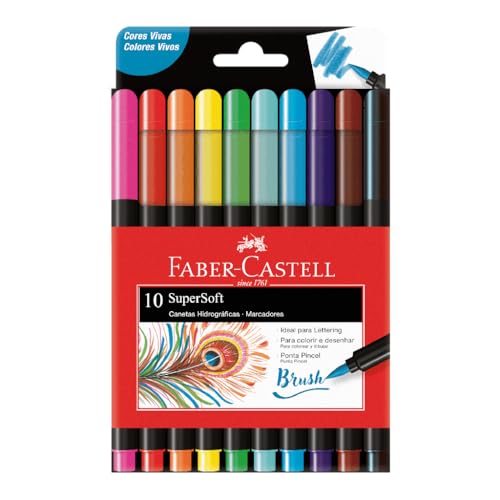 🎨 Caneta Ponta Pincel Faber-Castell - 10 Cores!