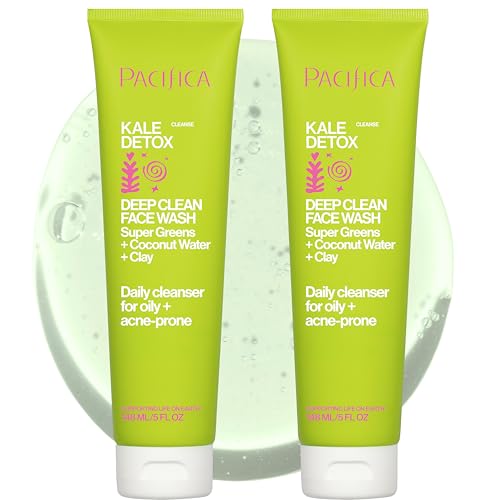 Pacifica Beauty Kale Detox Deep Cleaning Daily Face Wash + Cleanser, Coconut Water + Aloe Vera, For Oily and Blemish Prone Skin, 2 Pack, Sulfate and Paraben Free, Vegan and Cruelty Free