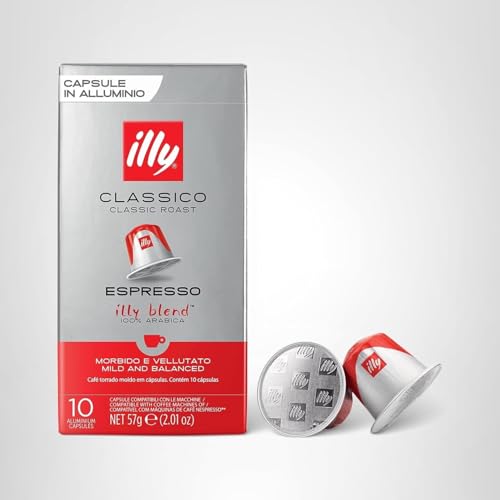 Illy Espresso Compatible Capsules - Single-Serve Coffee Capsules & Pods - Classico Roast - Notes Of Caramel, Orange Blossom & Jasmine Coffee Pods - For Nespresso Coffee Machines – 10 Count