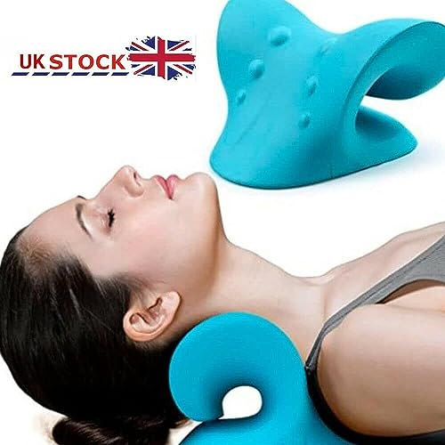 RESTCLOUD Neck and Shoulder Relaxer, Cervical Traction Device for TMJ Pain Relief and Cervical Spine Alignment, Chiropractic Pillow Neck Stretcher (Blue)