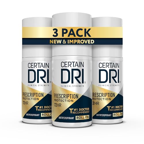 Certain Dri Prescription-Strength Clinical Antiperspirant Roll-On - 72-Hour Sweat Protection for Hyperhidrosis - Fragrance-Free - 15% Aluminum Chloride - Doctor-Recommended - 1.2 fl oz - 3-Pack