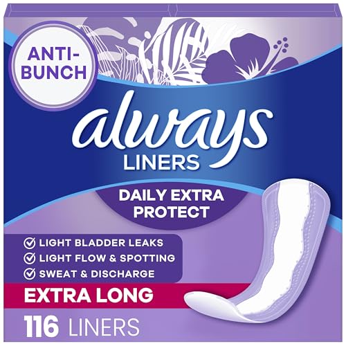 Always Daily Extra Protect Liners, Extra Long Length, Unscented Panty Liners, 116 Count