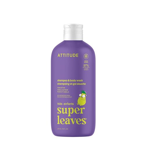 ATTITUDE Shampoo and Body Wash for Kids, EWG Verified Hair and Body Cleanser, Dermatologically Tested Soap, Plant and Mineral Based Bath Products, Vegan, Vanilla & Pear, 16 Fl Oz