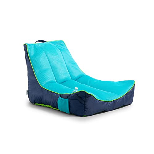 Big Joe Captain's Float No Inflation Needed Pool Lounger with Drink Holder, Navy/Aqua Mesh, Quick Draining Fabric, 3 feet