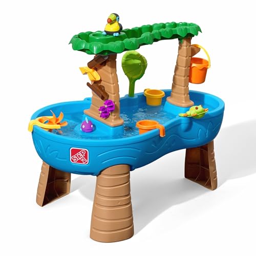 Step2 Tropical Rainforest Water Table, Kids Water and Sand Activity Sensory Playset, Summer Outdoor Toys, 13 Piece Water Toy Accessories, For Toddlers 1.5+ Years Old, Blue & Brown