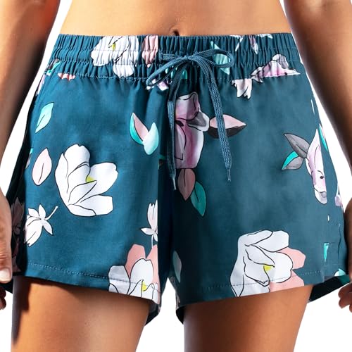 Kanu Surf Women's Stretch UPF 50+ Active Swim and Workout Boardshort, Darren Navy Floral, 12