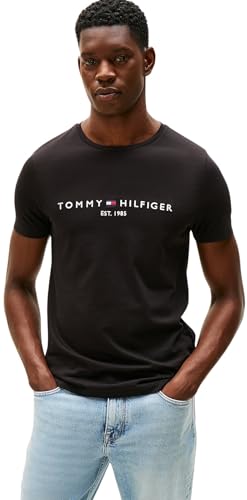 (-36%) Tommy Hilfiger Herren T-Shirt Kurzarm Core Tommy Logo Rundhalsausschnitt, Schwarz (Jet Black), L