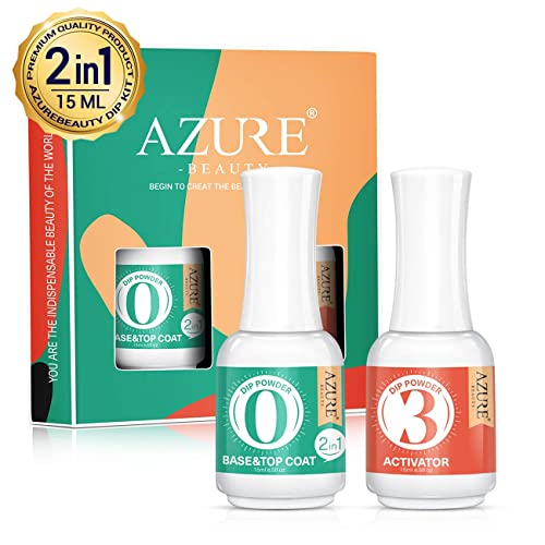 AZUREBEAUTY 2 Combined into1 Dip Powder Base & Top Coat with Activator, 0.5oz/Bottle, Fast Drying, No Lamp Needed, for Nail Kit