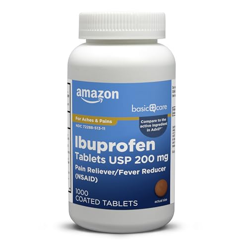 Amazon Basic Care Ibuprofen Tablets, Fever Reducer and Pain Relief from Body Aches, Headache, Arthritis and More, 1000 Count (Packaging may vary)
