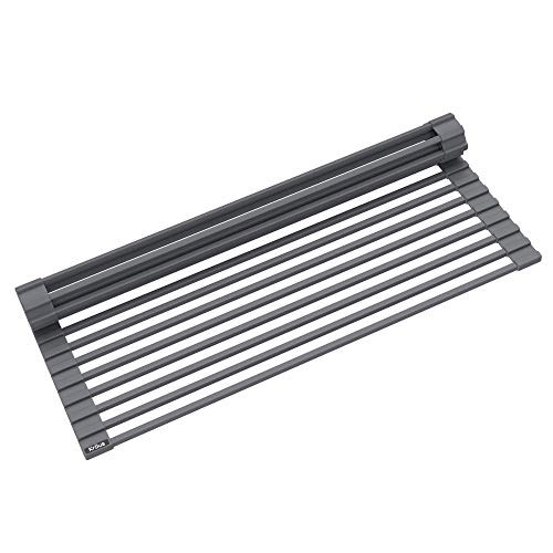 Kraus Multipurpose Workstation Sink Roll-Up Dish Drying Rack, Colander and Trivet in Dark Grey, KRM-11DG