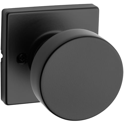 Kwikset Pismo Dummy Door Knob, Single Sided Handle for Closets, French Double Doors, and Pantry, Matte Black Non-Turning Interior Push/Pull Door Knob, with Microban Protection