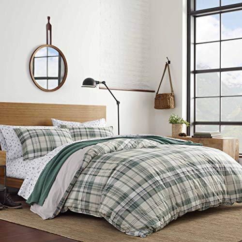 Eddie Bauer - King Duvet Cover Set, Cotton Reversible Bedding with Matching Shams, Plaid Bedding Set (Timbers Evergreen, King)