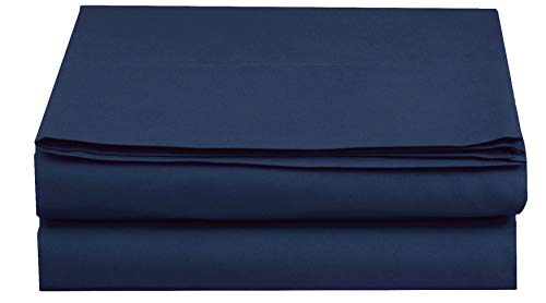 Premium Hotel Quality 1-Piece Flat Sheet, Luxury & Softest 1500 Thread Count Egyptian Quality Bedding Flat Sheet, Wrinkle, Stain and Fade Resistant, Q-Navy