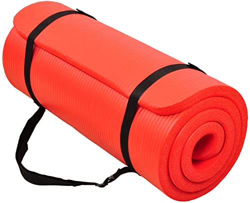 BalanceFrom GoCloud 71x24 Inches Extra Thick Yoga Mat 1-Inch High-Density Foam – Roll-Up Exercise Pad with Double-Sided Non-Slip Surface and Carrying Strap for Pilates and Home Workouts