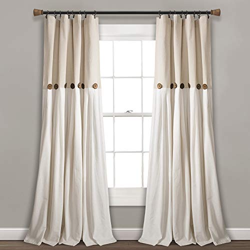 Lush Decor Linen Button Window Curtain Panel, Single, 40" W x 84" L, Linen- Country Curtains - Rustic Decor - Color Block - Modern Farmhouse Curtains
