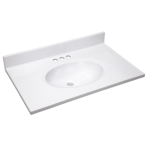 Design House Vanity Top Sink, Cultured Marble, 3 Predrilled Centerset, 4 in Backsplash, Stain-Resistant, Easy-To-Clean, Solid White, 31 in W x 19 in D x 10.6 in H, 586198