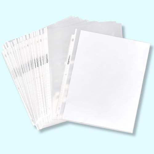 Amazon Basics Sheet Protectors for 3 Ring Binder, Heavyweight, Polypropylene, 8.5 x 11 Inch, 100-Pack, Clear