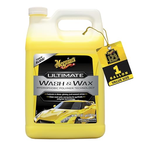 Meguiar's Ultimate Wash and Wax, Car Wash and Wax Cleans and Shines in One Step, Wash, Shine, and Protect with an Enhanced pH Neutral Car Paint Cleaner, 1 Gallon