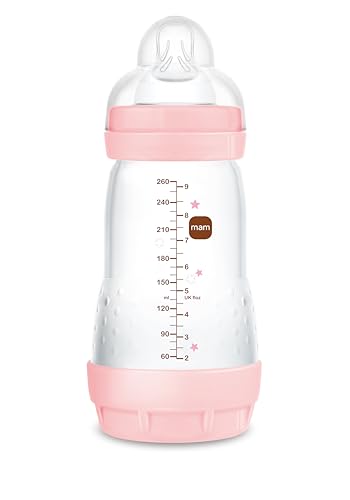 MAM Easy Start Anti-Colic A121 Bottle, Patented Anti-Colic with Teat 2 Made of SkinSoftTM Ultra-Soft Silicone, for Babies from 2 Months, 260 ml Pink, 1 Unit, Self-Sterilising in 3 Minutes