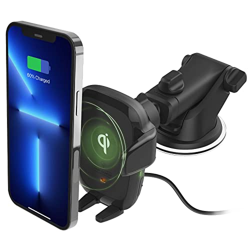 iOttie Auto Sense Qi Wireless Car Charger - Automatic Clamping Dashboard Phone Mount with Wireless Charging for Google Pixel, iPhone, Samsung Galaxy, Huawei, LG, and other Smartphones.