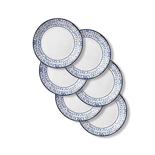 Corelle Vitrelle Salad Plates Set Triple Layer Glass and Chip Resistant, 9-Inch Lightweight Round Plates, Portofino, Caspian, 6-Piece