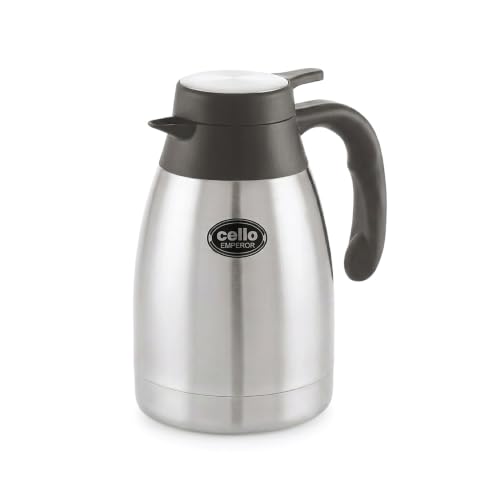 CELLO Emperor Stainless Steel Tea & Coffee Flask Carafe with Handle 1500 ml, Silver | Double Wall, Vacuum Insulated, 24 Hours Hot and Cold Flask Caraf
