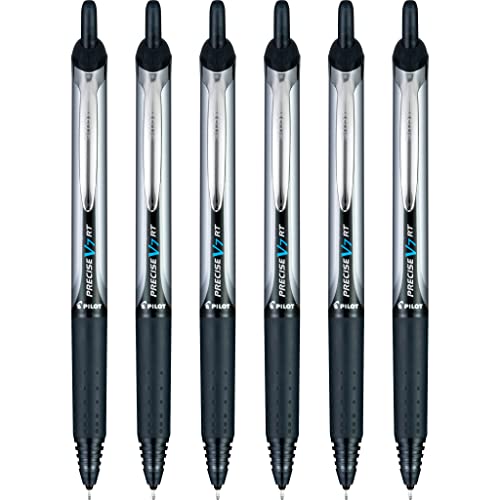 Pilot Precise V7 RT Refillable & Retractable Liquid Ink Rolling Ball Pens, Fine Point (0.7 MM), Black, 6-Pack